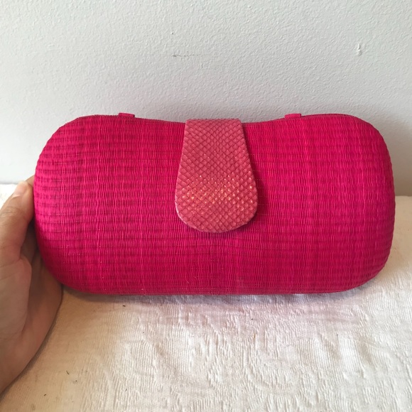 . Handbags - Hot Pink Handbag Clutch W/Python
